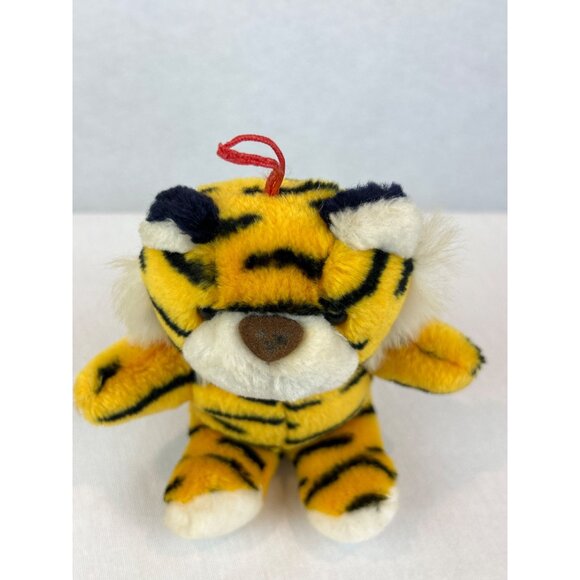 Vintage Tiger Plush Toy Orange Black Stripes Red Hanging Loop Small 6" - Picture 2 of 10